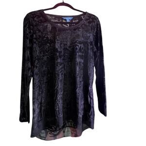 Simply Vera Vera Wang burnt out velvet long sleeve black‎ top Large goth boho